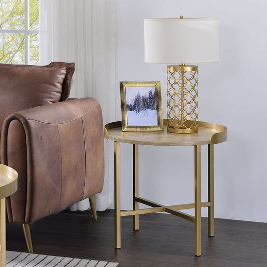 Mithea - End Table - Oak Table Top & Gold