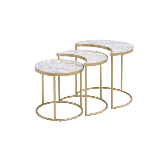 Anpay - Nesting Table Set - Faux Marble Top & Gold
