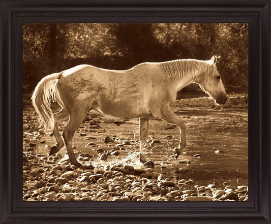 Sepia River Stroll - 28" x 34" Framed Wall Art