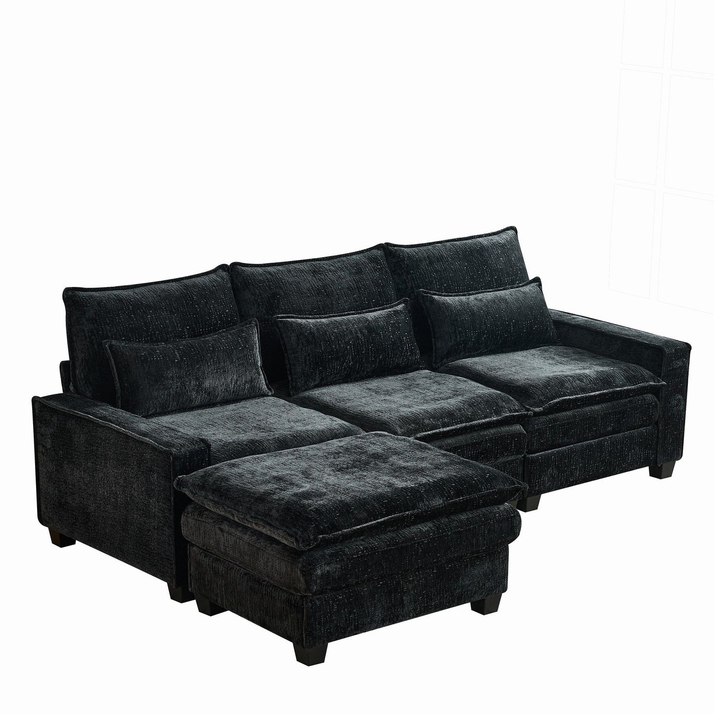 Modern Comfy L Shaped Sectional Sofa With Movable Ottoman