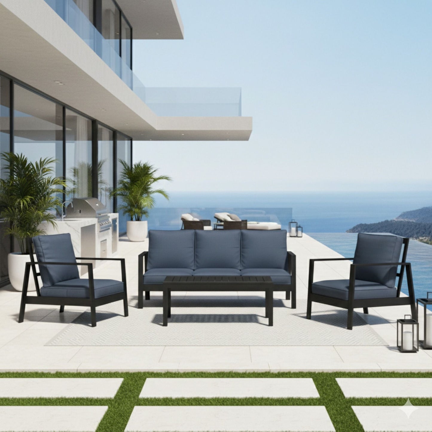 Modern 5 Seat Outdoor Patio Furniture Set With Coffee Table