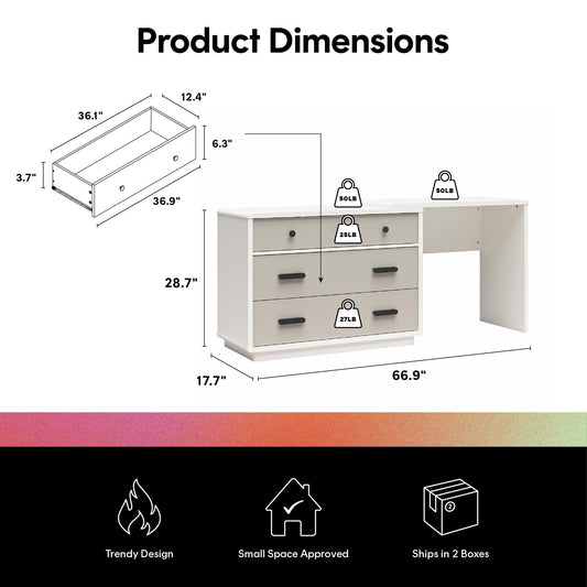 Valencia - 3 Drawer Dresser And Desk - Taupe
