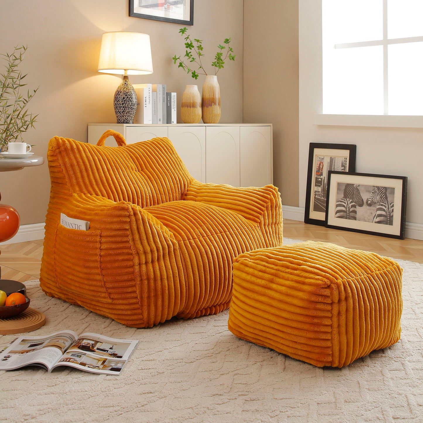 Giant Bean Bag Chair With Armrests And Footstool