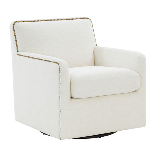 Tolland - Swivel Accent Chair With Antique Brass Nailhead Trim - Cream