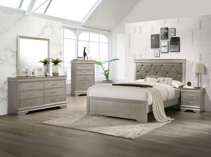 Amalia - King 5 Piece Bedroom Set - Silver