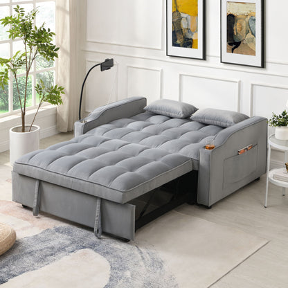 Modern Loveseat Futon Sofa With Pullout Bed, Adjustable Reclining Backrest, Toss Pillows