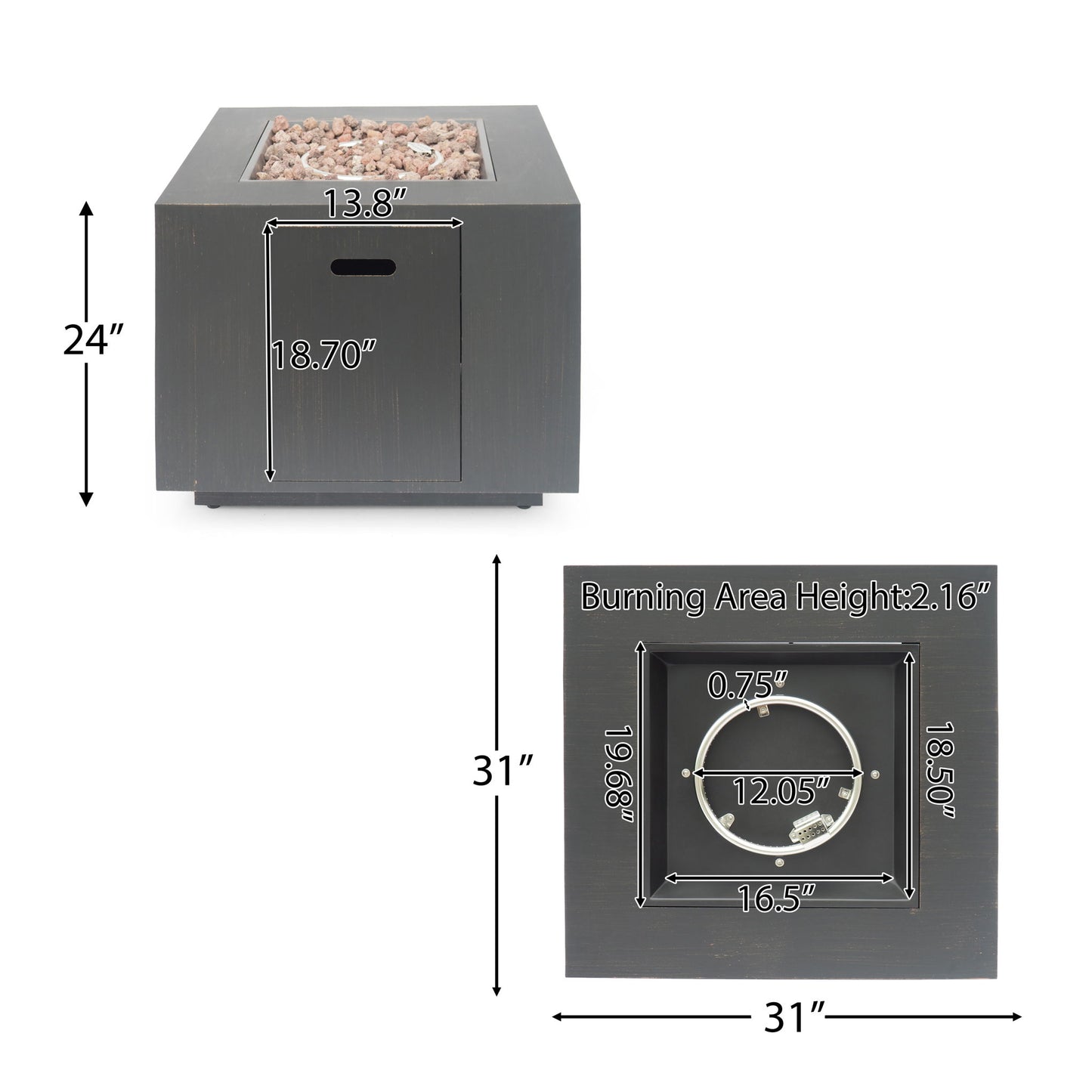 Outdoor Patio Gas Burning Fire Pit Table 50, 000 Btu, Square