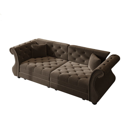 Oversized Chesterfield Pull Out Sofa Bed, Roll Arm Couch With Flower Tufting For Living Room