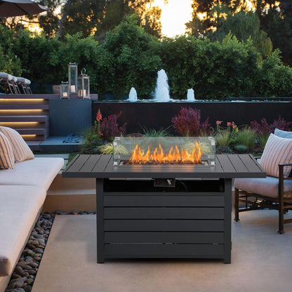 Rectangular Propane Fire Pit Table With Burner, Lava Rock, Waterproof Cover