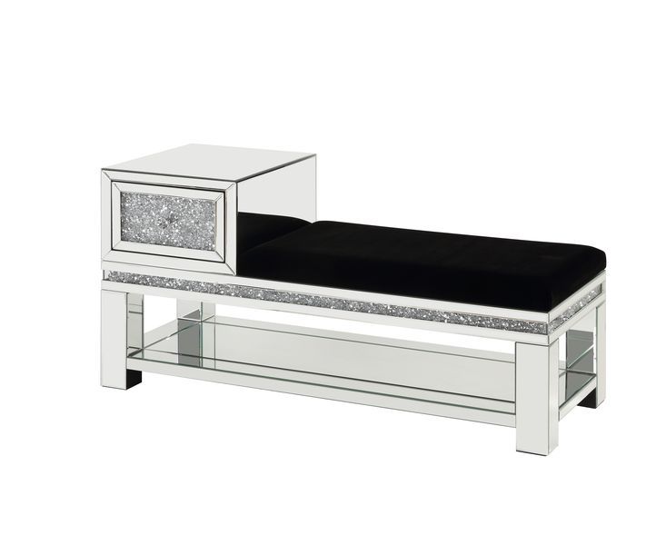 Noralie - 24" Bench With Storage - Mirrored & Faux Diamonds