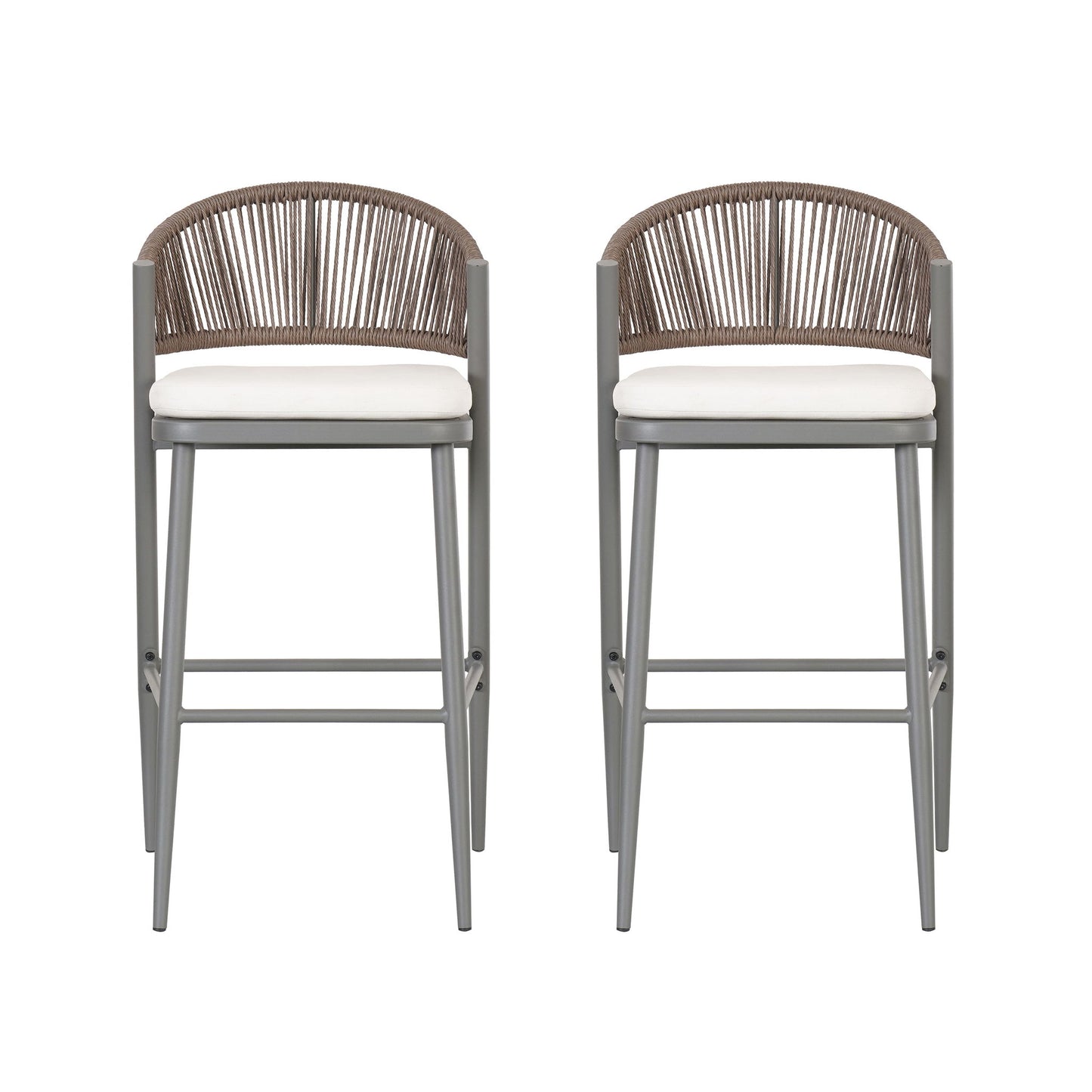 Outdoor Bar Height Metal Frame Counter Stools With Scallop Shaped Backrest & Water Resistant Cushions