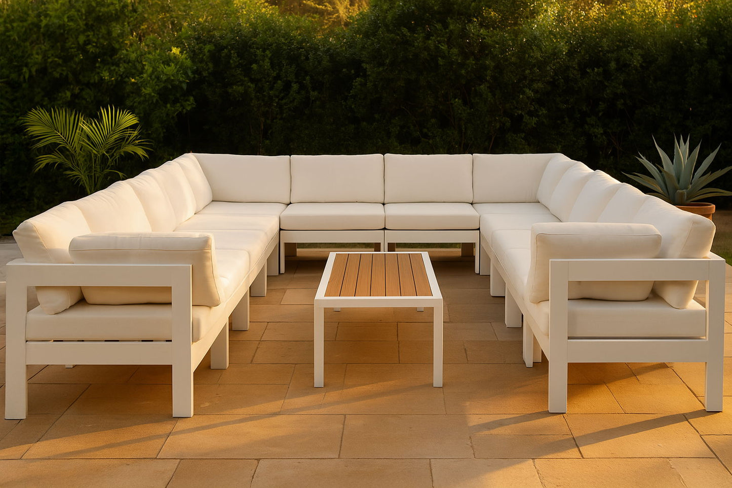 Nizuc - Outdoor Patio 12 Piece Modular Sectional With White Frame