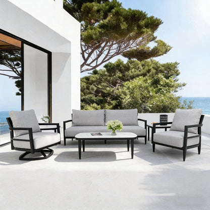 Outdoor Conversation Set With Chairs, Bench Sofa, Tables, Sunbrella Cushions