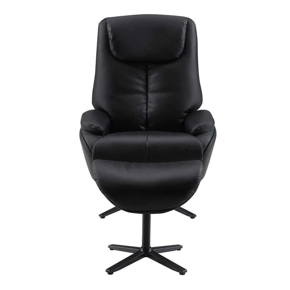 Labonita - Motion Accent Chair With Swivel & Ottoman - Black Top Grain Leather & Black