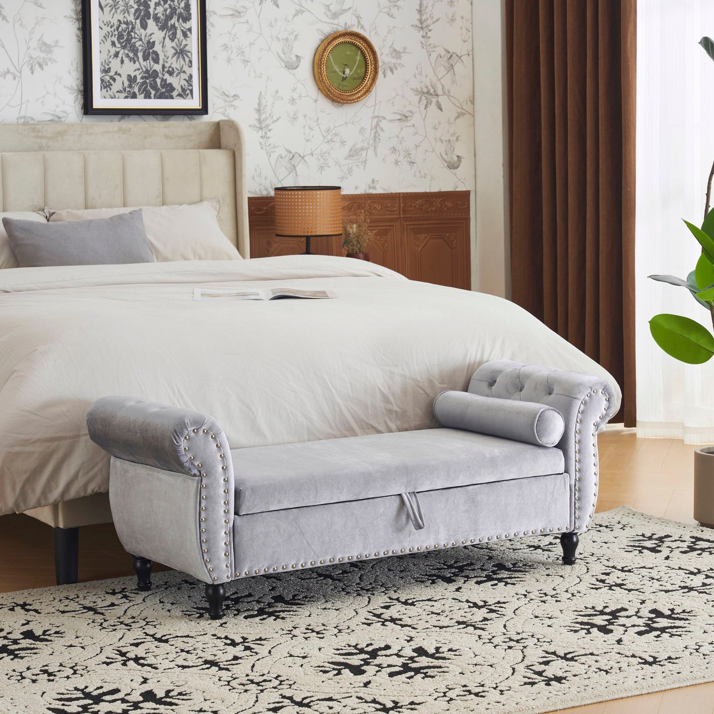 Luxurious Multifunctional Storage Ottoman Bench With Pillow