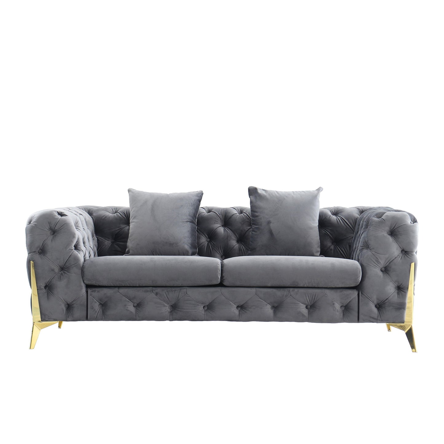 Loveseat With Diamond Button Tufting, Matching Throw Pillows