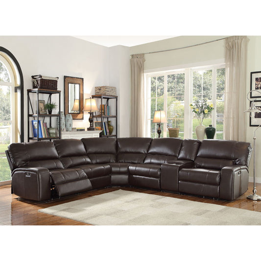 Saul - Power Motion Leather-Aire Sectional Sofa - Espresso