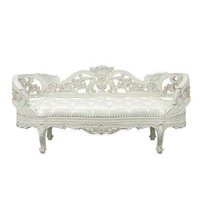Adara - Bench - Pearl White Synthetic Leather & Antique White