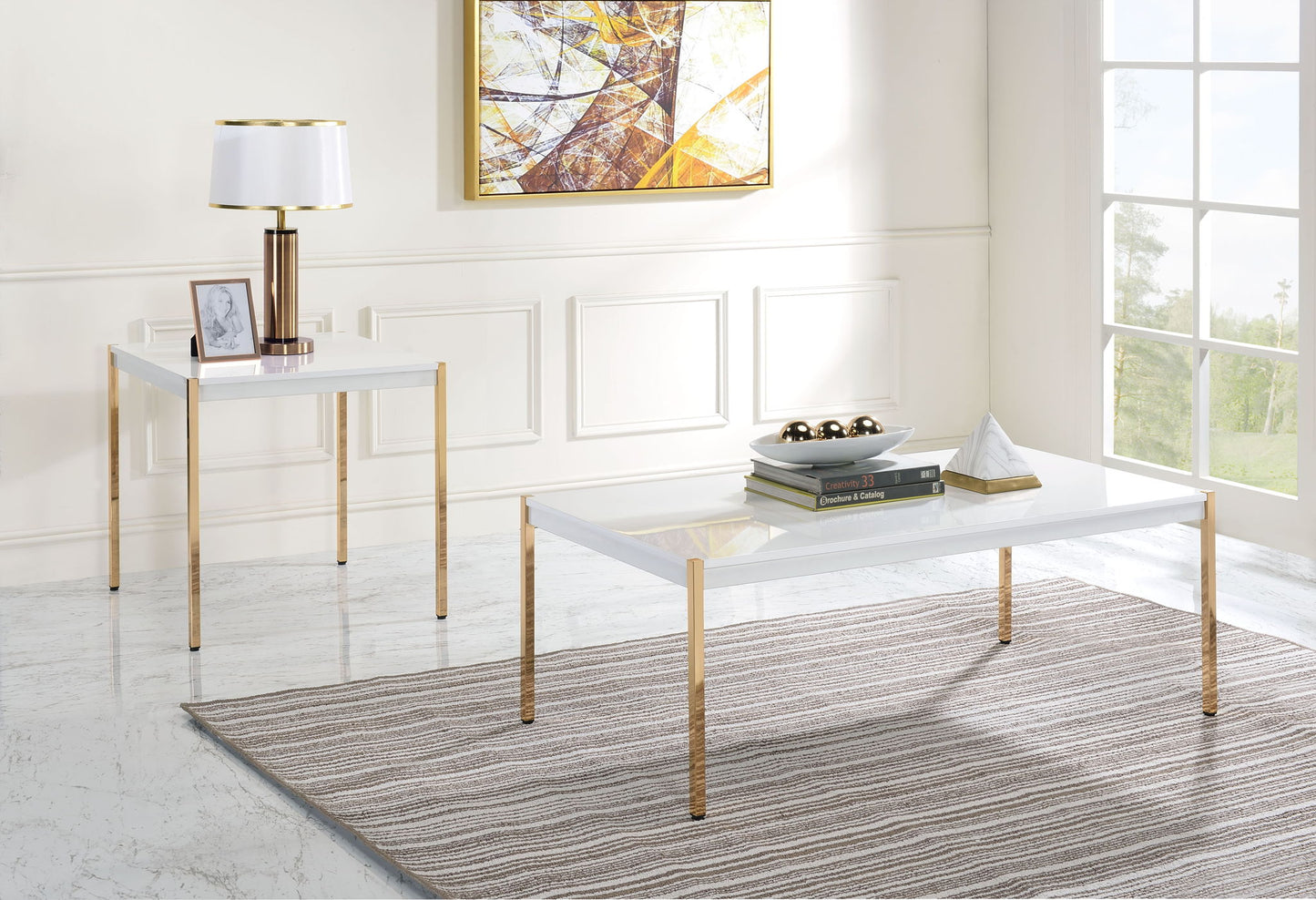 Otrac - End Table - White & Gold