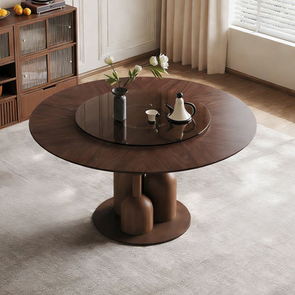 Round Dining Table With Lazy Susan For Living Room - Walnut