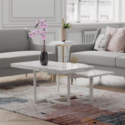 Brielle - Coffee Table, 2 Tiered Design - White Marble