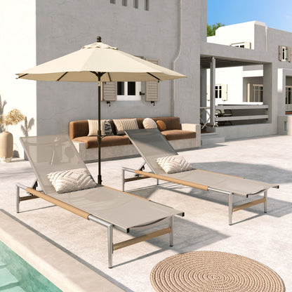 Hargrove - Outdoor Patio Aluminum Chaise Lounge (Set of 2) - Natural / Silver