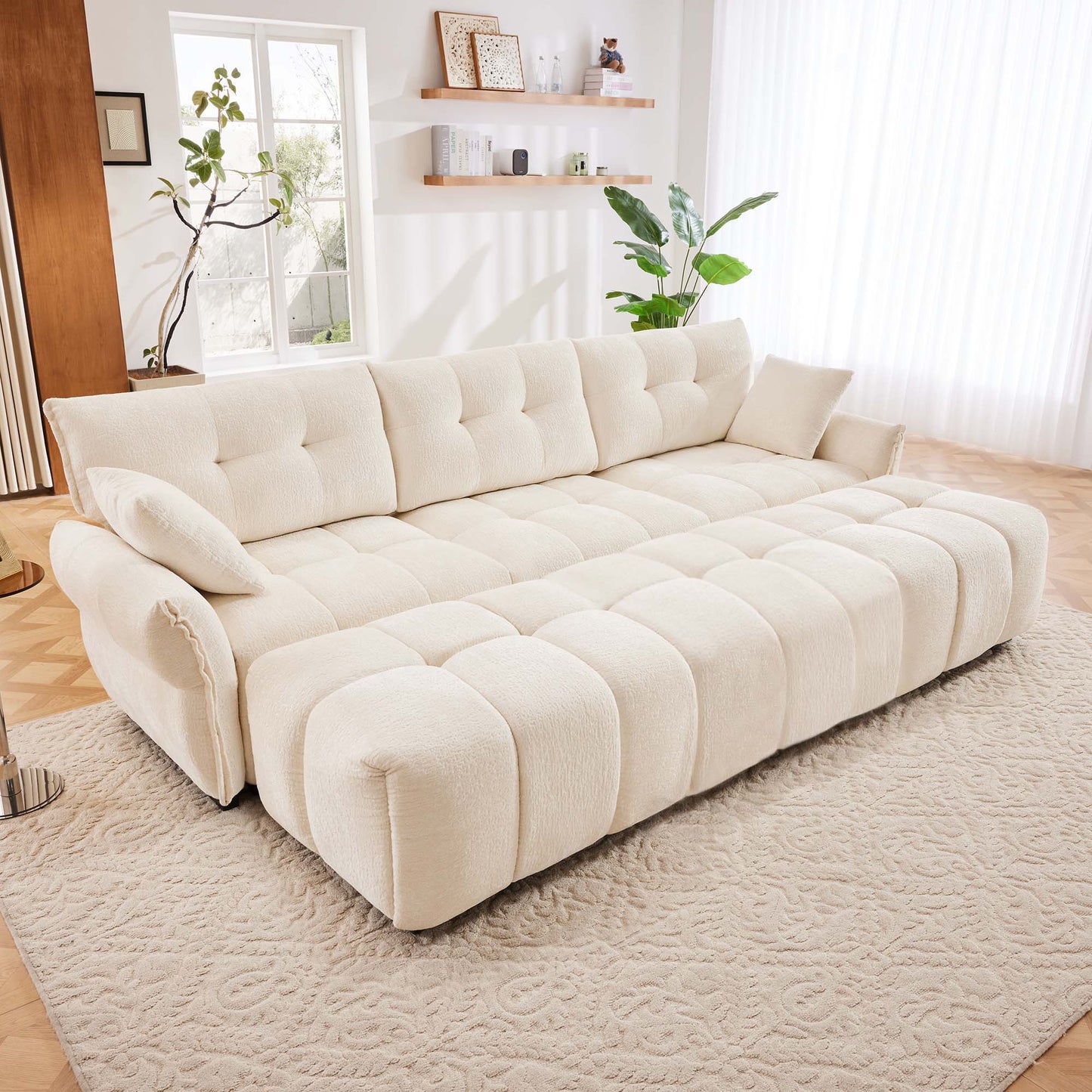 Sofa Set With Ottoman And Pillows, Textured, High Resilience Cushions