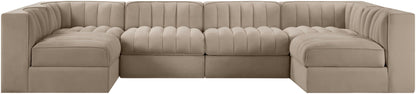 Rummi - Armless Velvet Performance Fabric Upholstered 6 Piece Modular Sectional