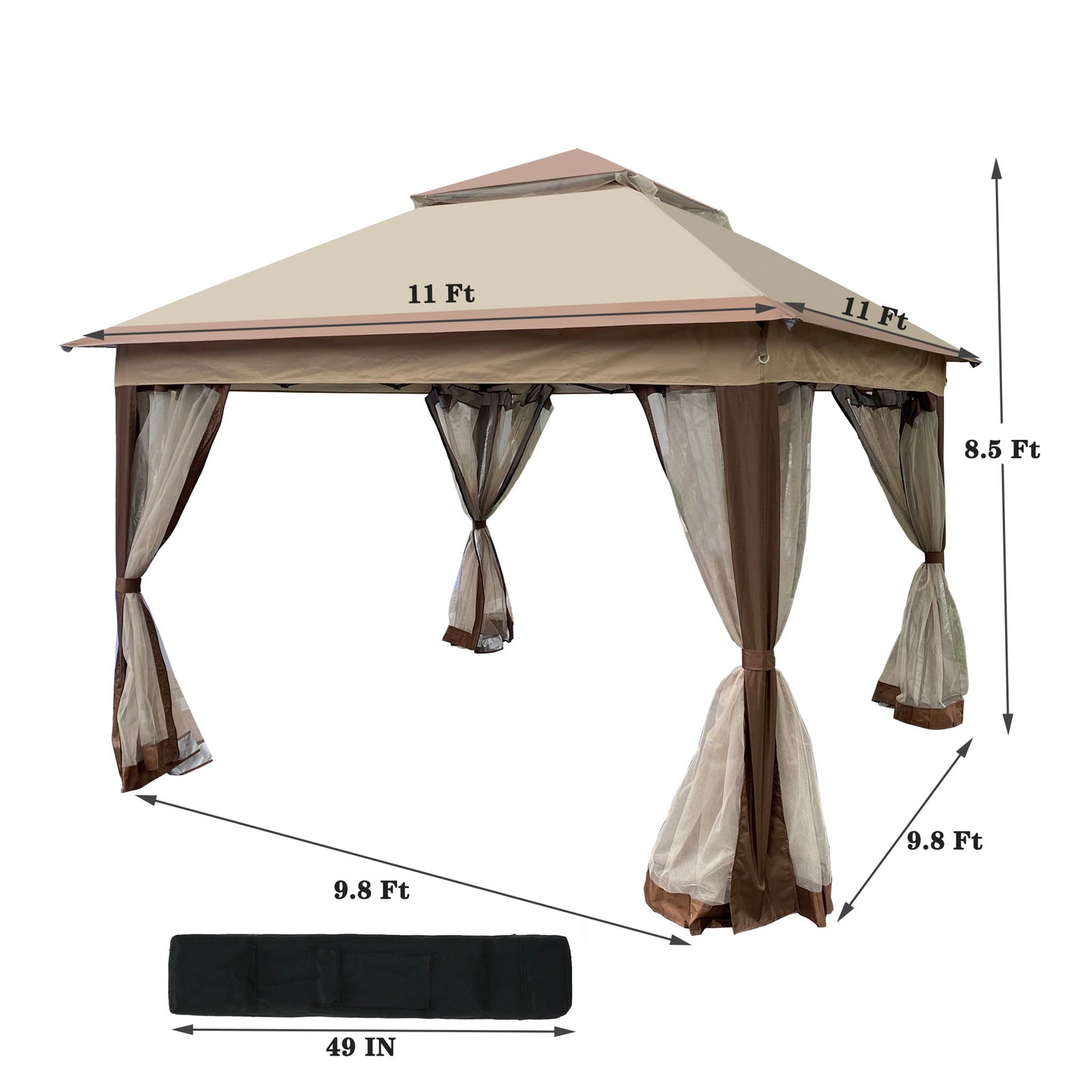 Outdoor Pop Up Gazebo Canopy With 2 Tier Soft Top And Removable Zipper Netting