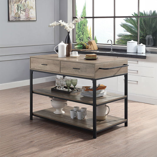 Macaria - 36" Kitchen Island - Rustic Oak & Black