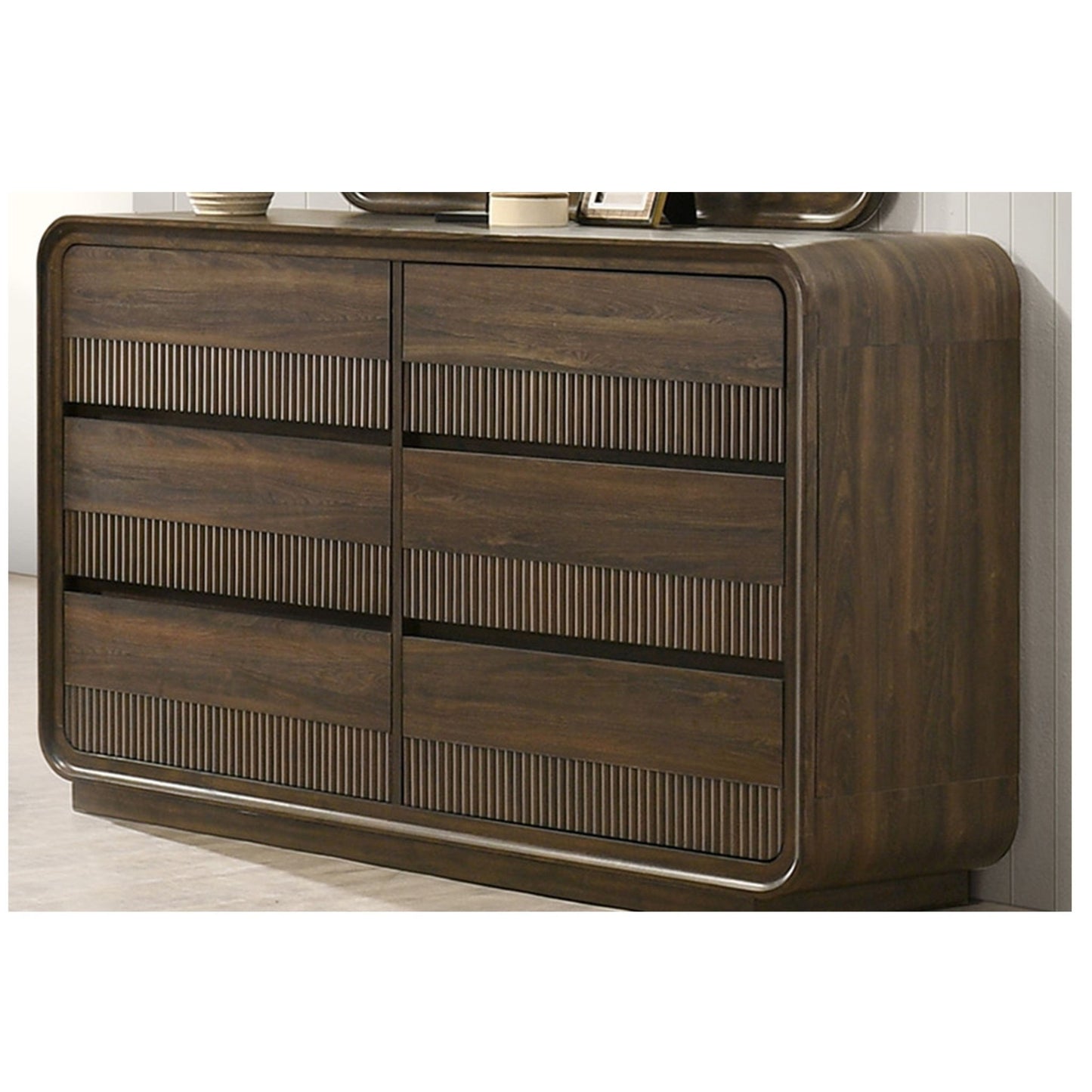 Flair Rounded Edges 1 Piece Dresser, 6 Drawer Storage Bedroom Furniture - Brown