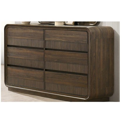 Flair Rounded Edges 1 Piece Dresser, 6 Drawer Storage Bedroom Furniture - Brown