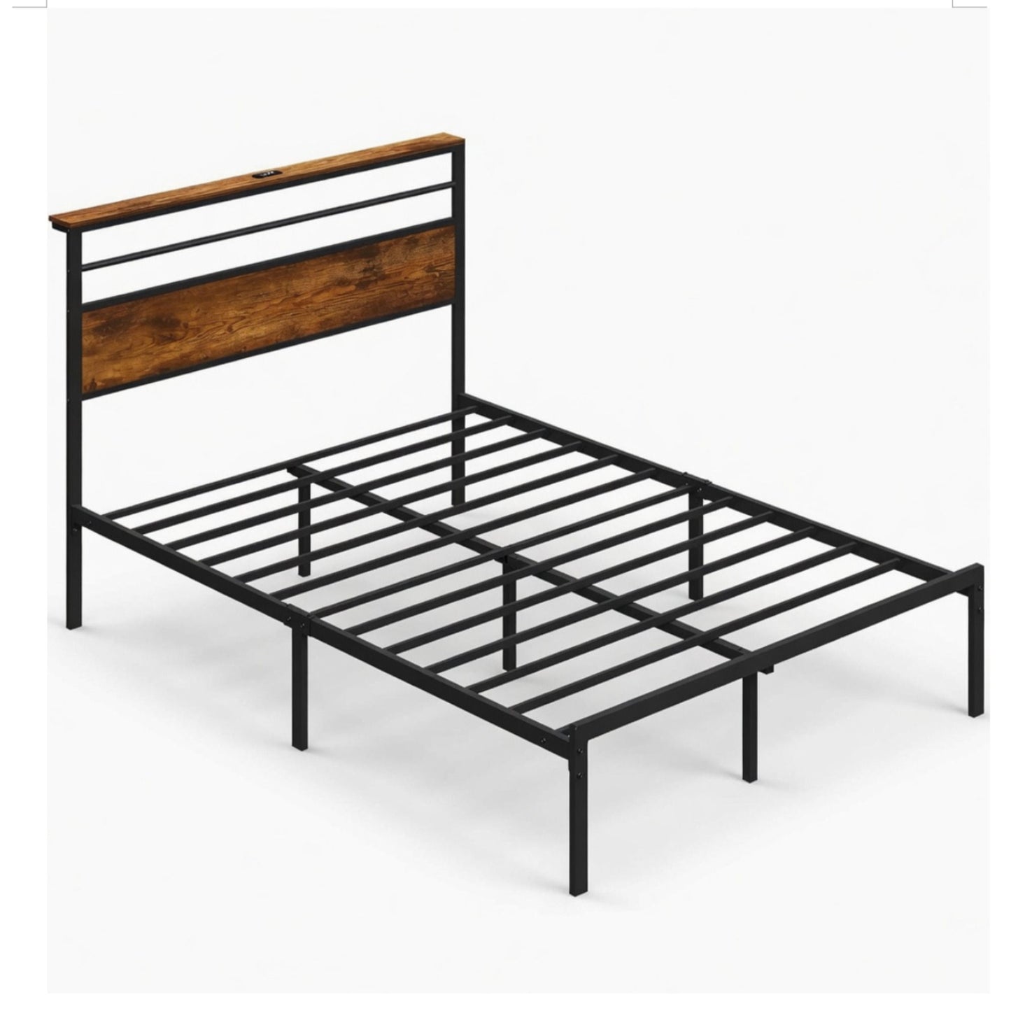 Platform Bed Frame With Charging Station & Headboard Shelves