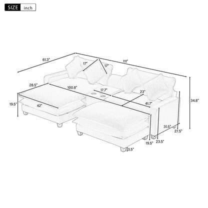 Sectional Sofa Upholstered Sofa With Two Removable Ottoman, Two USB Ports, Two Cup Holders And Large Storage Box For Living Room