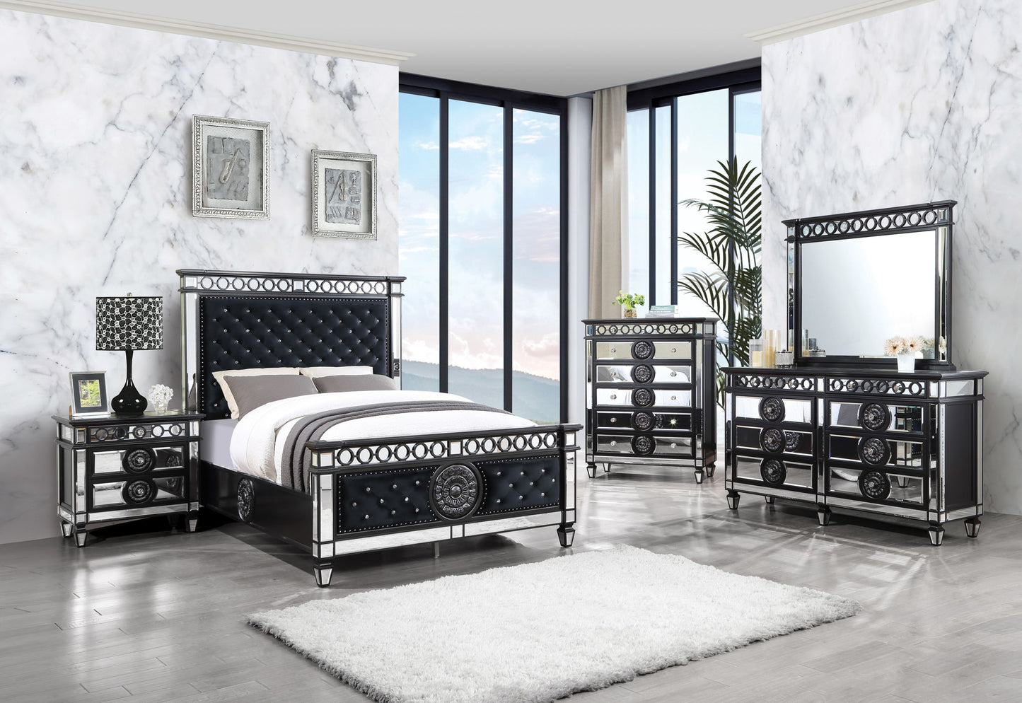Varian II - Dresser - Mirrored, Black & Sliver