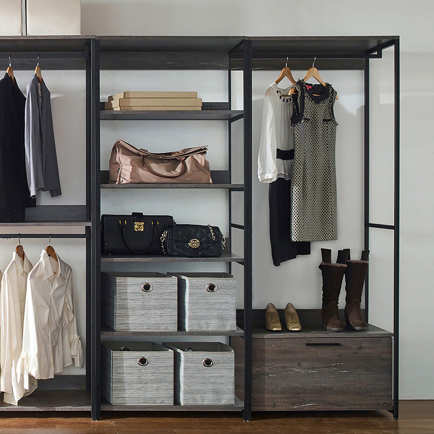 Monica - Walk-In Closet System, Modular Storage - Rustic