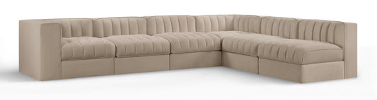 Rummi - Velvet Performance Fabric Upholstered 6 Piece Modular Sectional