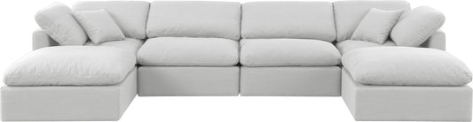 Indulge - Linen 6 Piece Modular Double Chaise Sectional - White