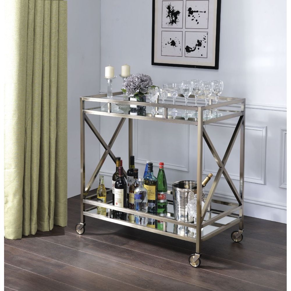 Kristensen - Serving Cart - Mirrored & Antique Gold