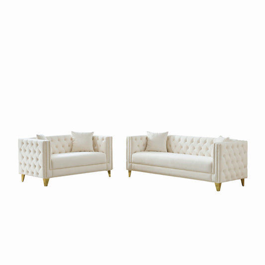 Deep Seat Sofa With Button Nailhead, Square Arm Couches