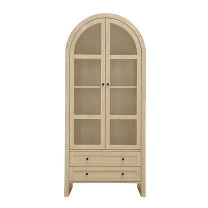Tall Arched Kitchen Pantry, Modern Farmhouse Wood Kitchen Storage Cabinets, Arched Storage Display Cabinet With Adjustable Shelves, Versatile Cupboard For Kitchen, Dining Room, Living Room - Natural