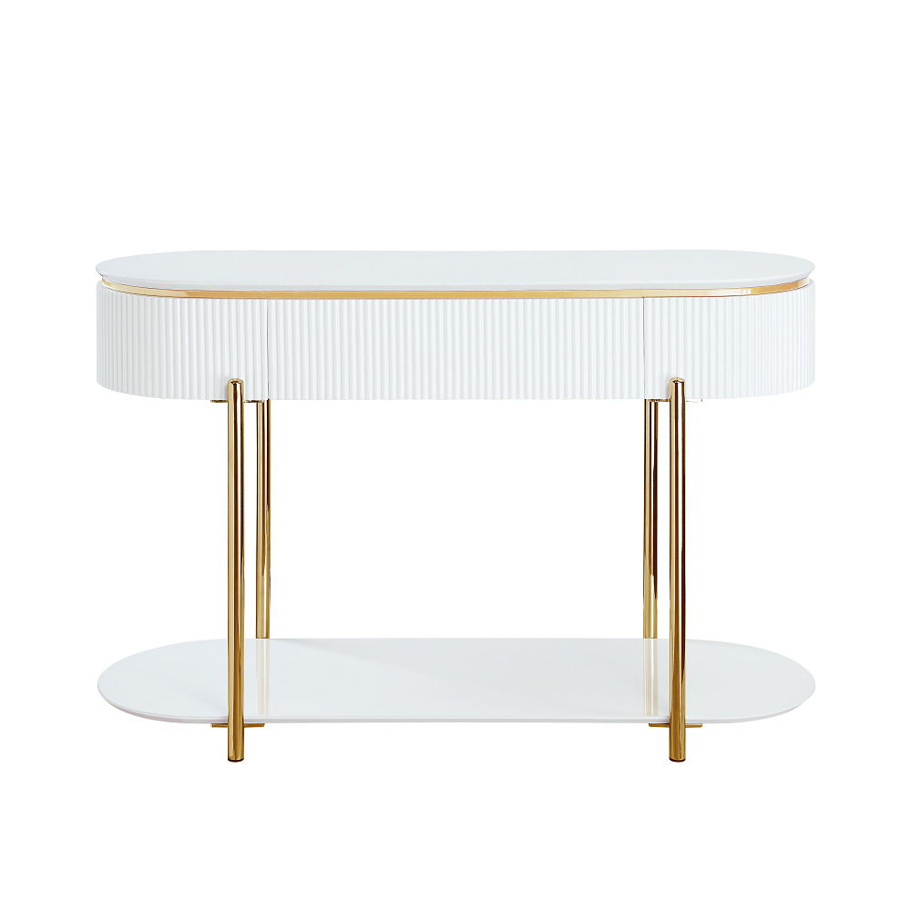 Daveigh - Sofa Table - White High Gloss & Gold