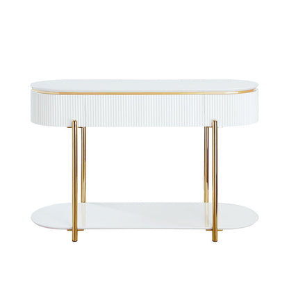 Daveigh - Sofa Table - White High Gloss & Gold