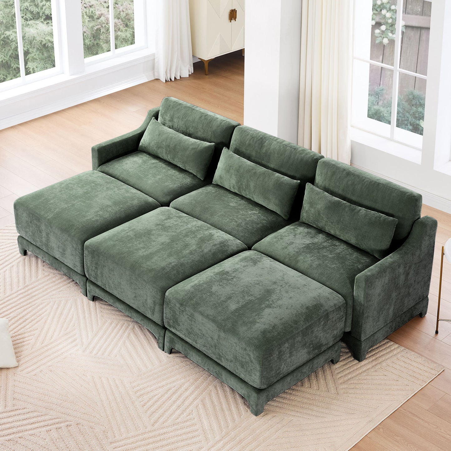 Stylish Sofa With Ottoman And Lumbar Pillows, Ergonomic Design
