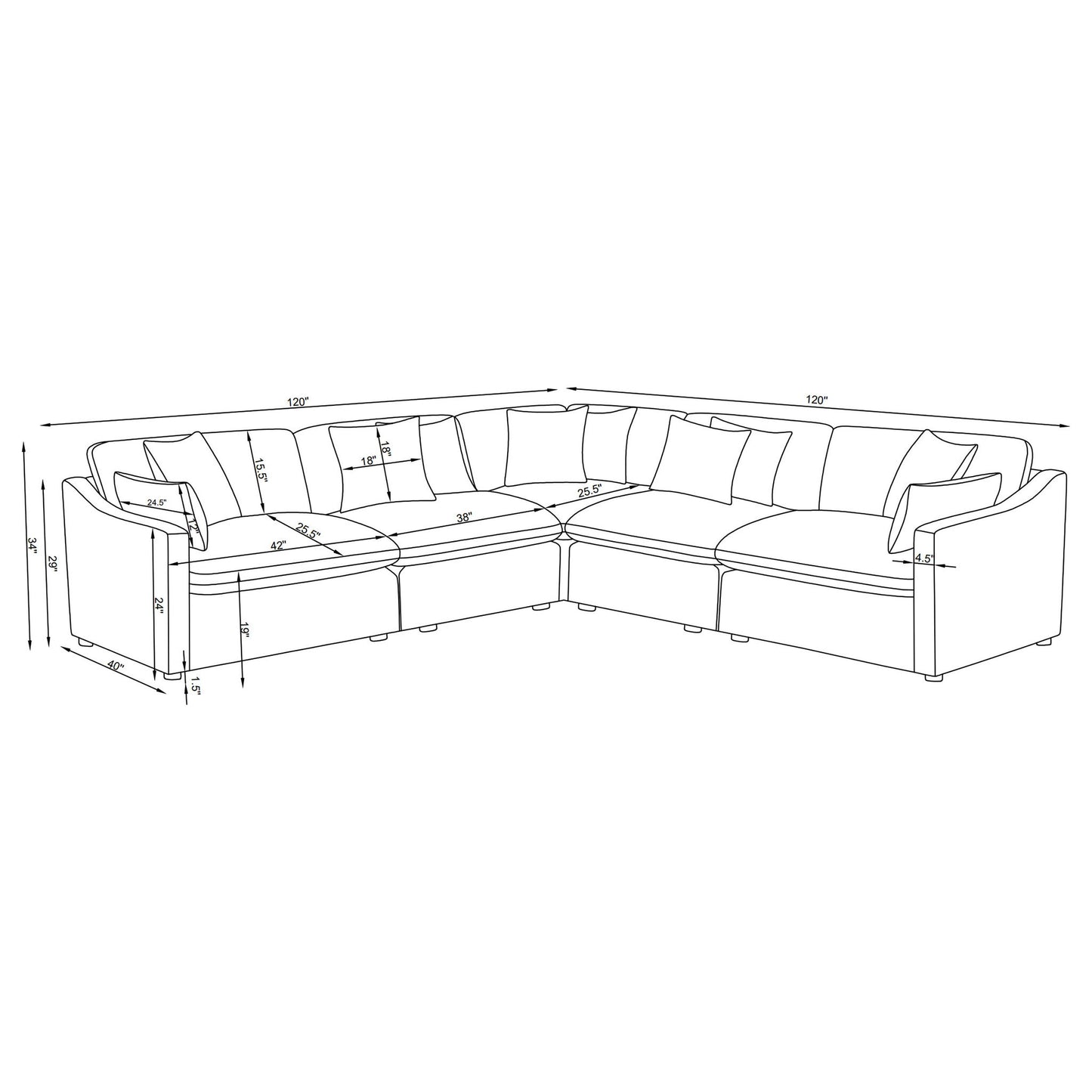 Greeley - 5 Piece Upholstered Modular Sectional Sofa - Ivory