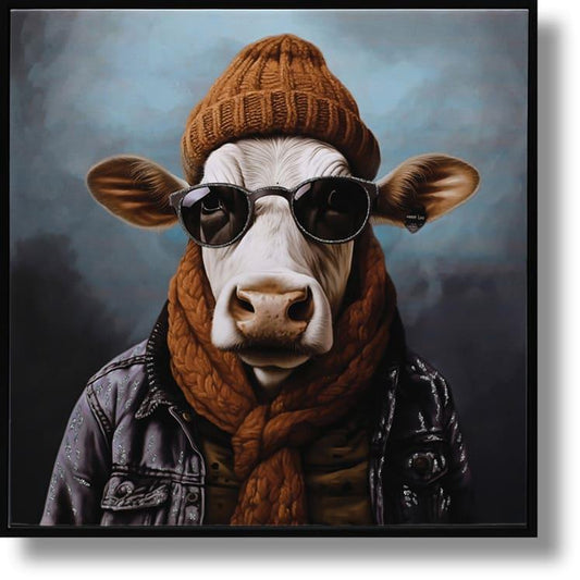 Urban Bovine Attitude - 25" x 25" Framed Wall Art - Brown