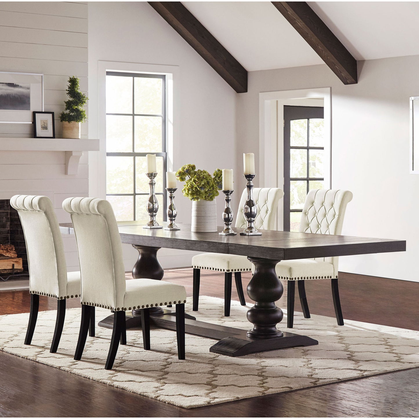 Vallerie - 5 Piece Dining Set With Upholstered Chairs - Black / Beige