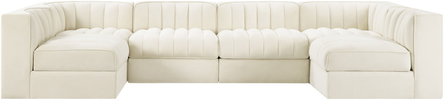 Rummi - Armless Velvet Performance Fabric Upholstered 6 Piece Modular Sectional