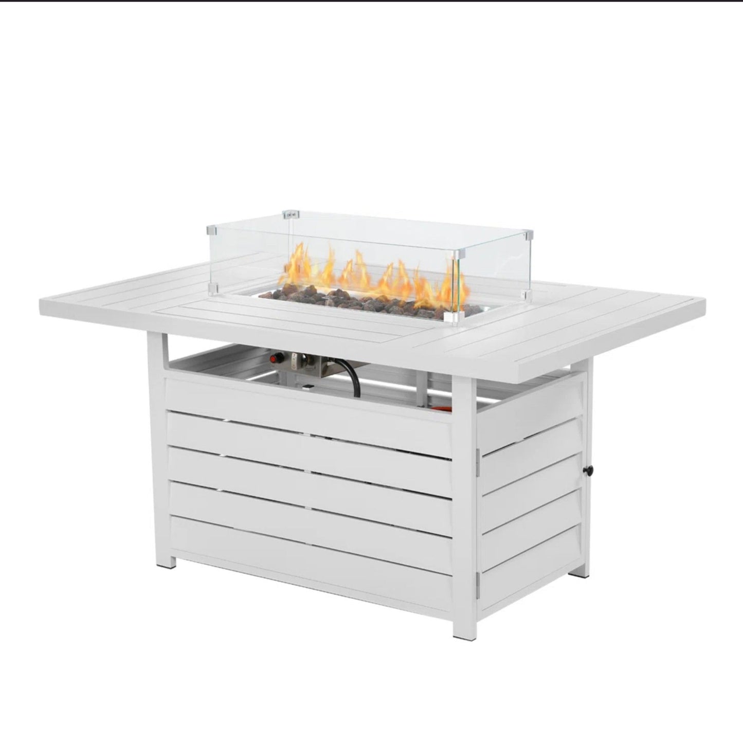 Rectangular Propane Fire Pit Table With Burner, Lava Rock, Waterproof Cover