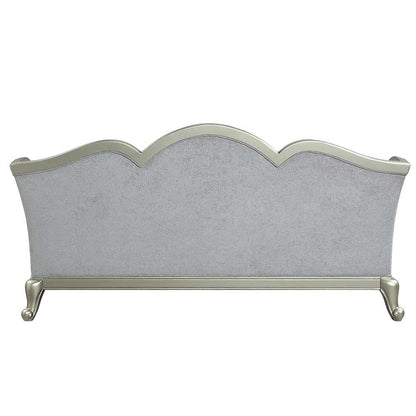 Qunsia - Sofa With 5 Pillows - Light Gray Linen & Champagne